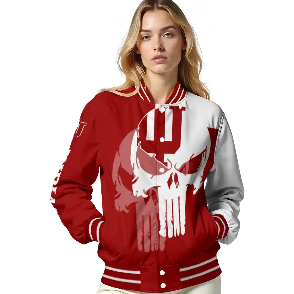 indiana hoosiers skull outline red white varsity jacket latest model indiana hoosiers skull outline red white varsity jacket latest model