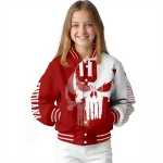 indiana hoosiers skull outline red white varsity jacket best selling