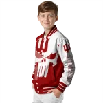 indiana hoosiers skull outline red white varsity jacket best selling