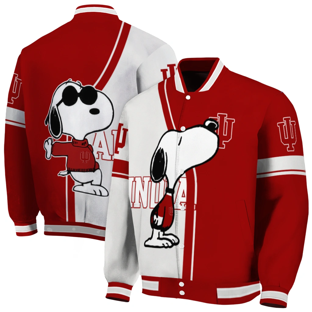 indiana hoosiers snoopy attitude red varsity jacket fashion forward indiana hoosiers snoopy attitude red varsity jacket fashion forward
