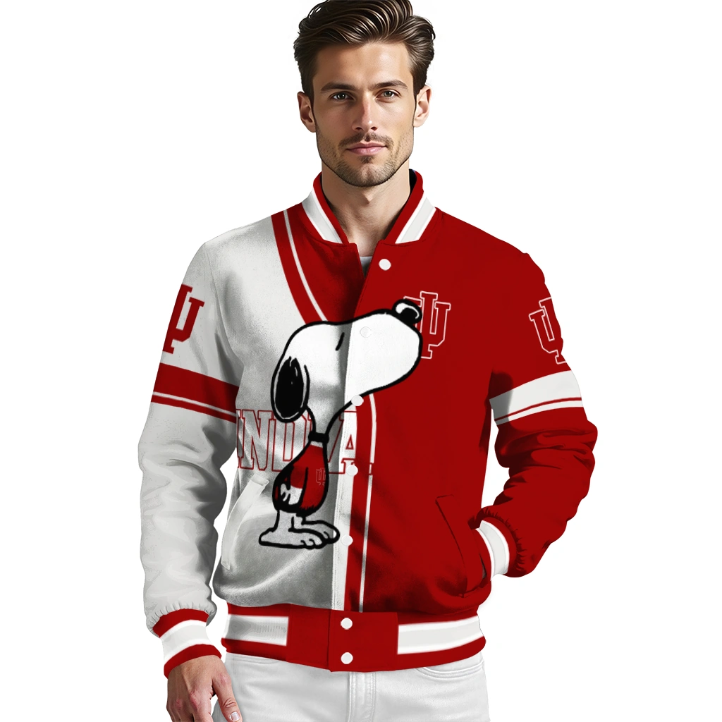 indiana hoosiers snoopy attitude red varsity jacket high quality indiana hoosiers snoopy attitude red varsity jacket high quality
