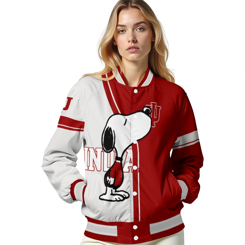 indiana hoosiers snoopy attitude red varsity jacket latest model indiana hoosiers snoopy attitude red varsity jacket latest model