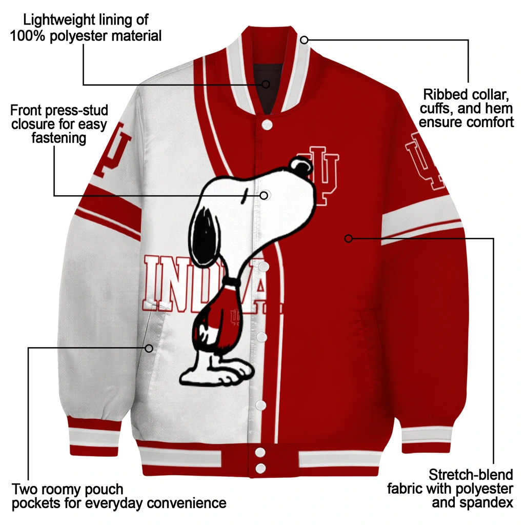 indiana hoosiers snoopy attitude red varsity jacket new arrival indiana hoosiers snoopy attitude red varsity jacket new arrival