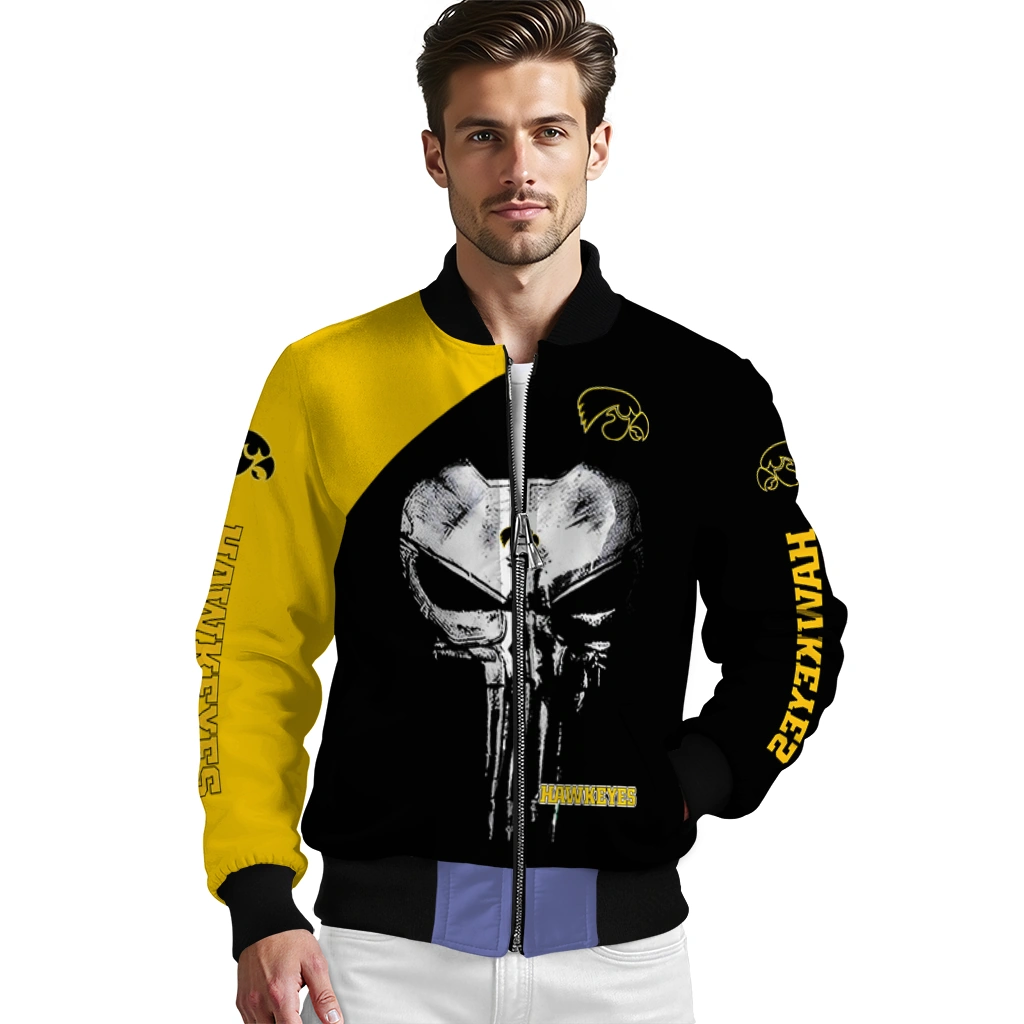 iowa hawkeyes edgy mask black bomber jacket high quality iowa hawkeyes edgy mask black bomber jacket high quality