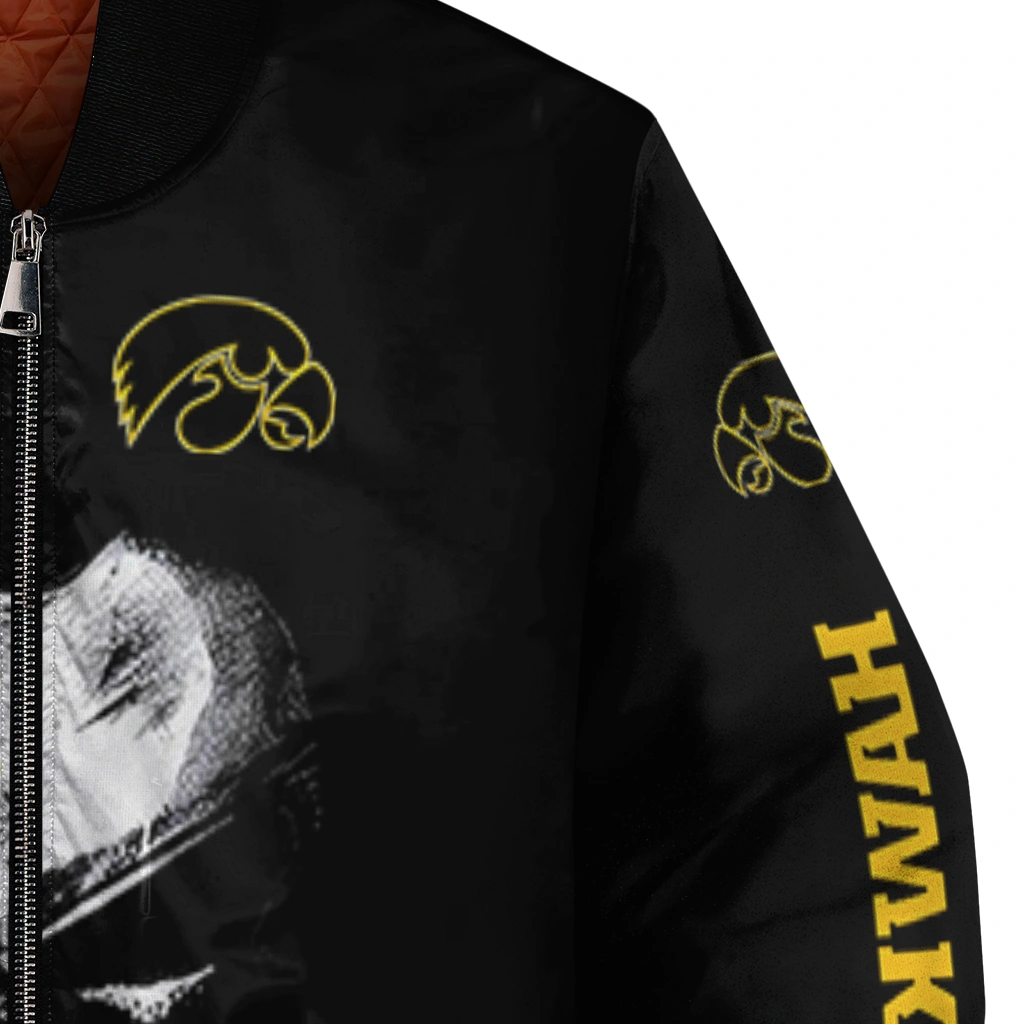 iowa hawkeyes edgy mask black bomber jacket premium grade iowa hawkeyes edgy mask black bomber jacket premium grade