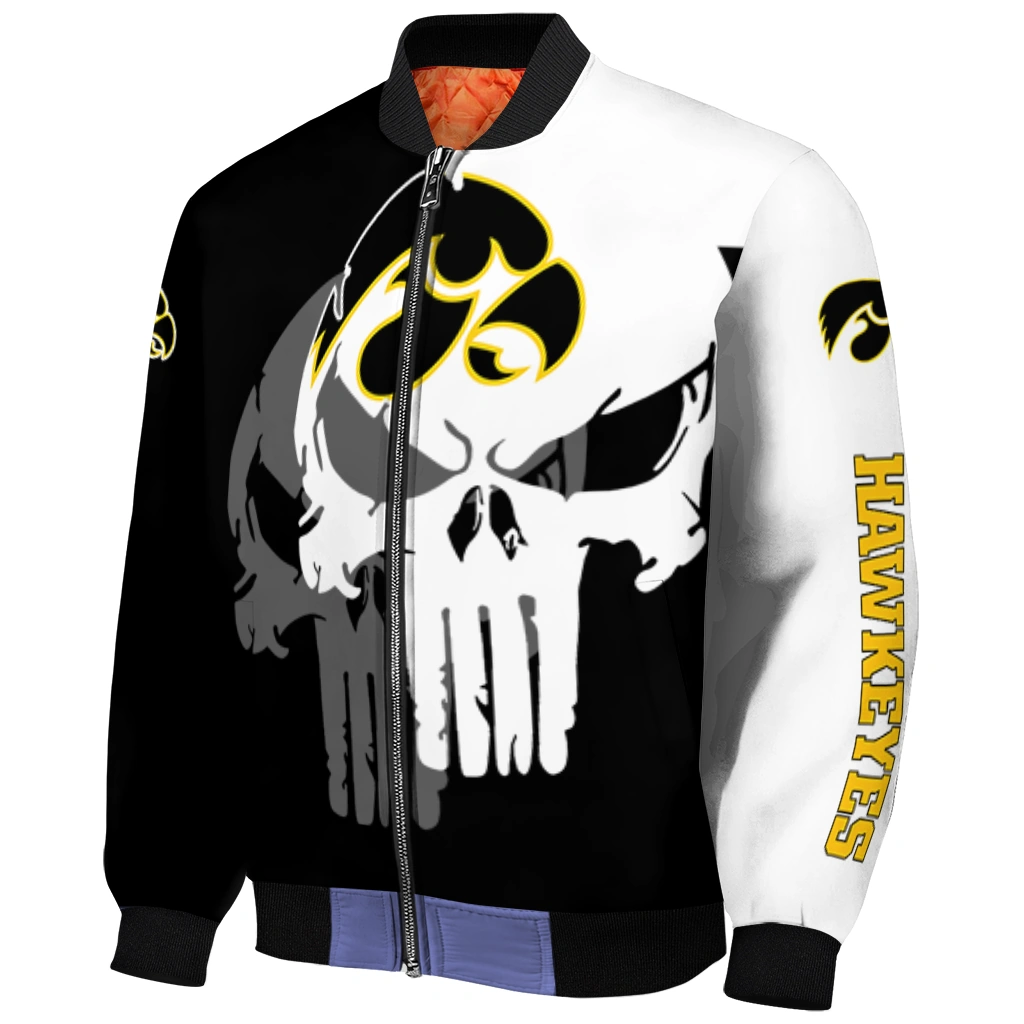 iowa hawkeyes skull outline black white bomber jacket fashion forward iowa hawkeyes skull outline black white bomber jacket fashion forward