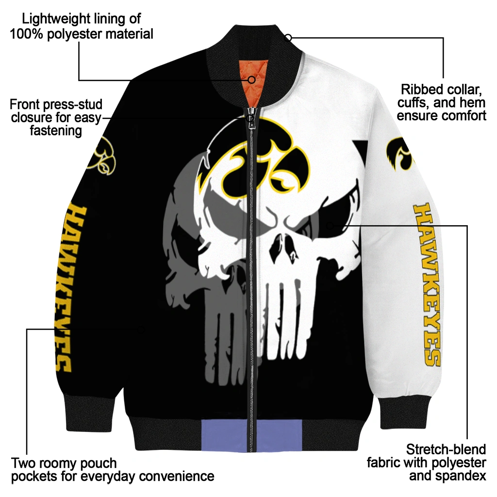 iowa hawkeyes skull outline black white bomber jacket new arrival iowa hawkeyes skull outline black white bomber jacket new arrival