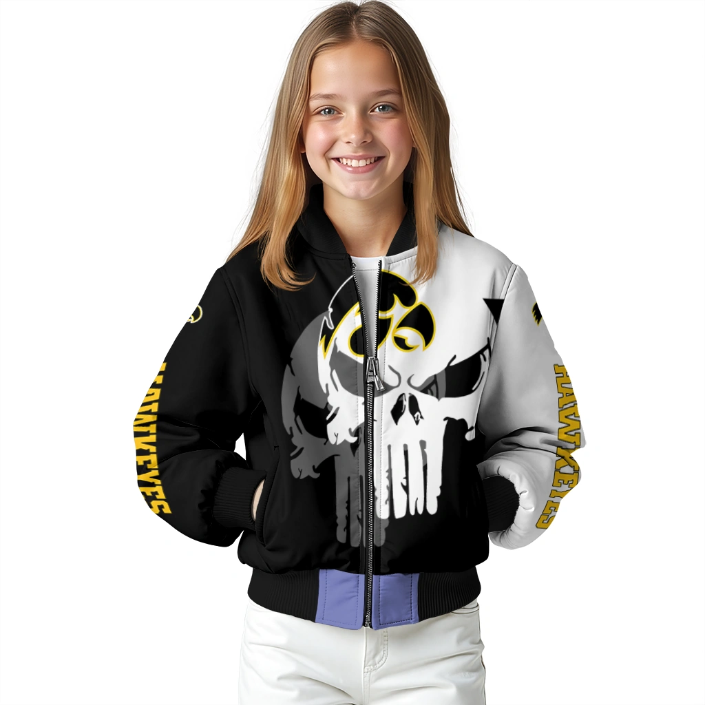 iowa hawkeyes skull outline black white bomber jacket top rated iowa hawkeyes skull outline black white bomber jacket top rated