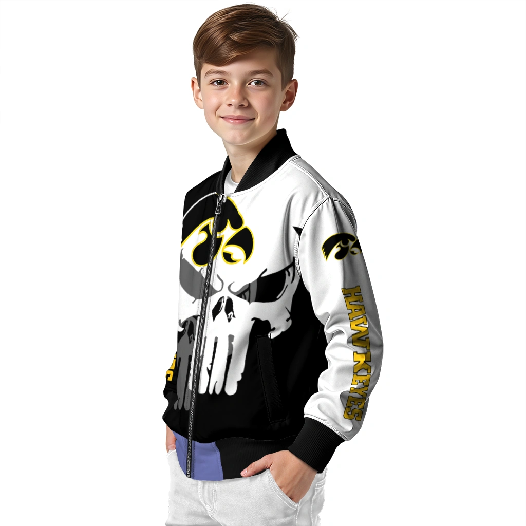 iowa hawkeyes skull outline black white bomber jacket trendy iowa hawkeyes skull outline black white bomber jacket trendy