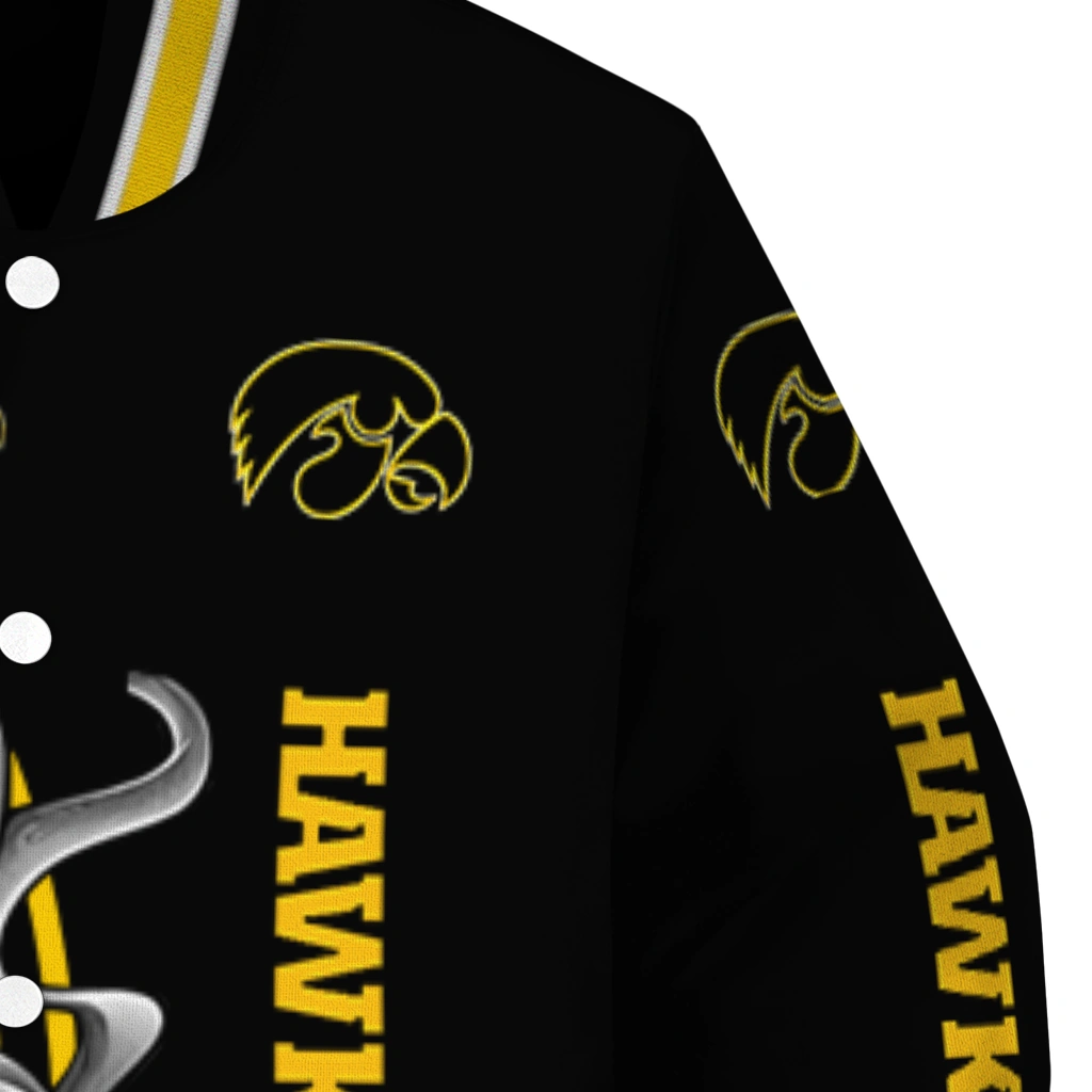 iowa hawkeyes spooky grin black varsity jacket premium grade iowa hawkeyes spooky grin black varsity jacket premium grade