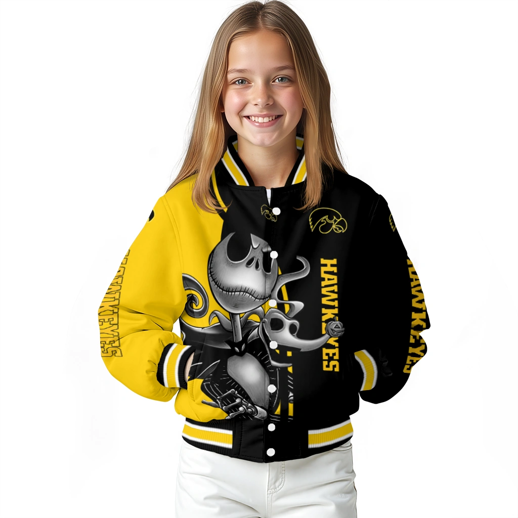 iowa hawkeyes spooky grin black varsity jacket top rated iowa hawkeyes spooky grin black varsity jacket top rated