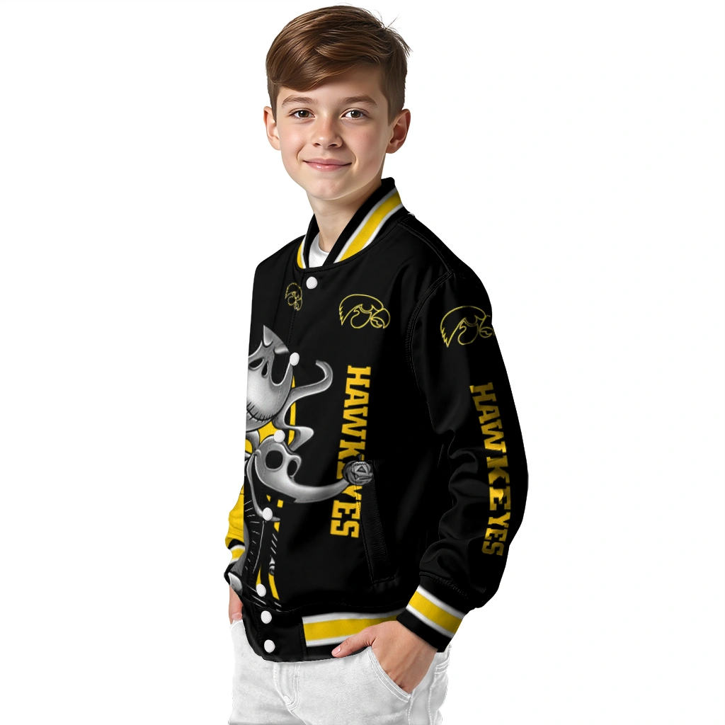 iowa hawkeyes spooky grin black varsity jacket trendy iowa hawkeyes spooky grin black varsity jacket trendy