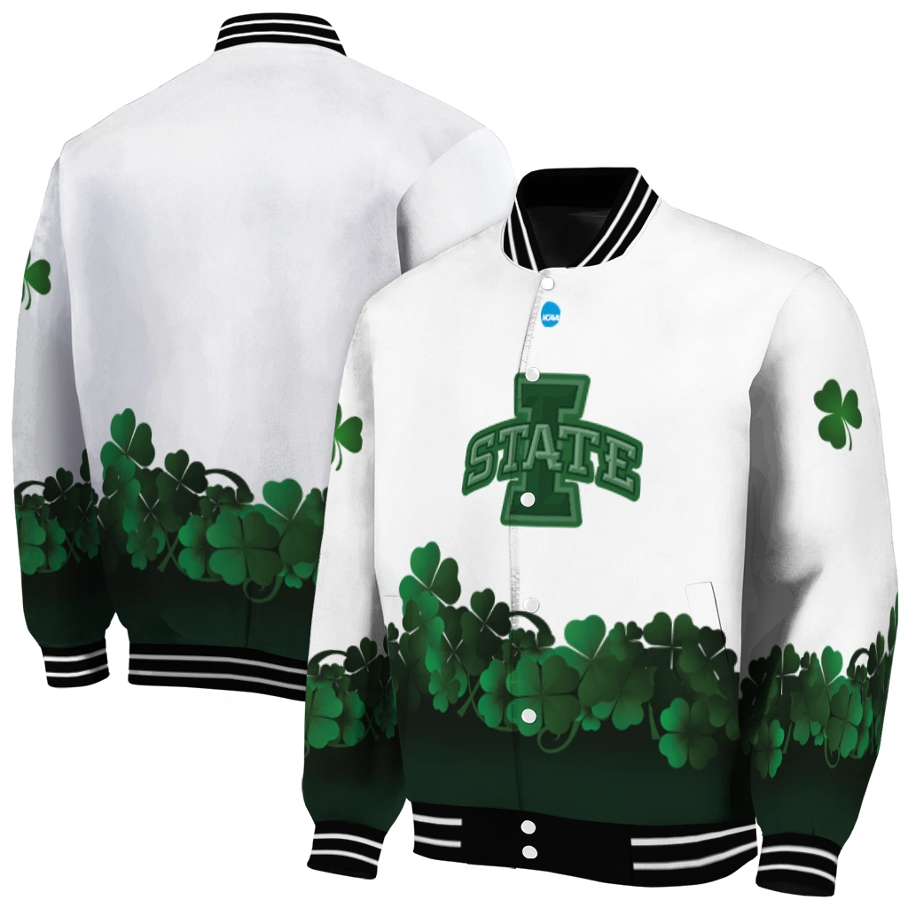 iowa state cyclones clovers pattern white green varsity jacket fashion forward iowa state cyclones clovers pattern white green varsity jacket fashion forward