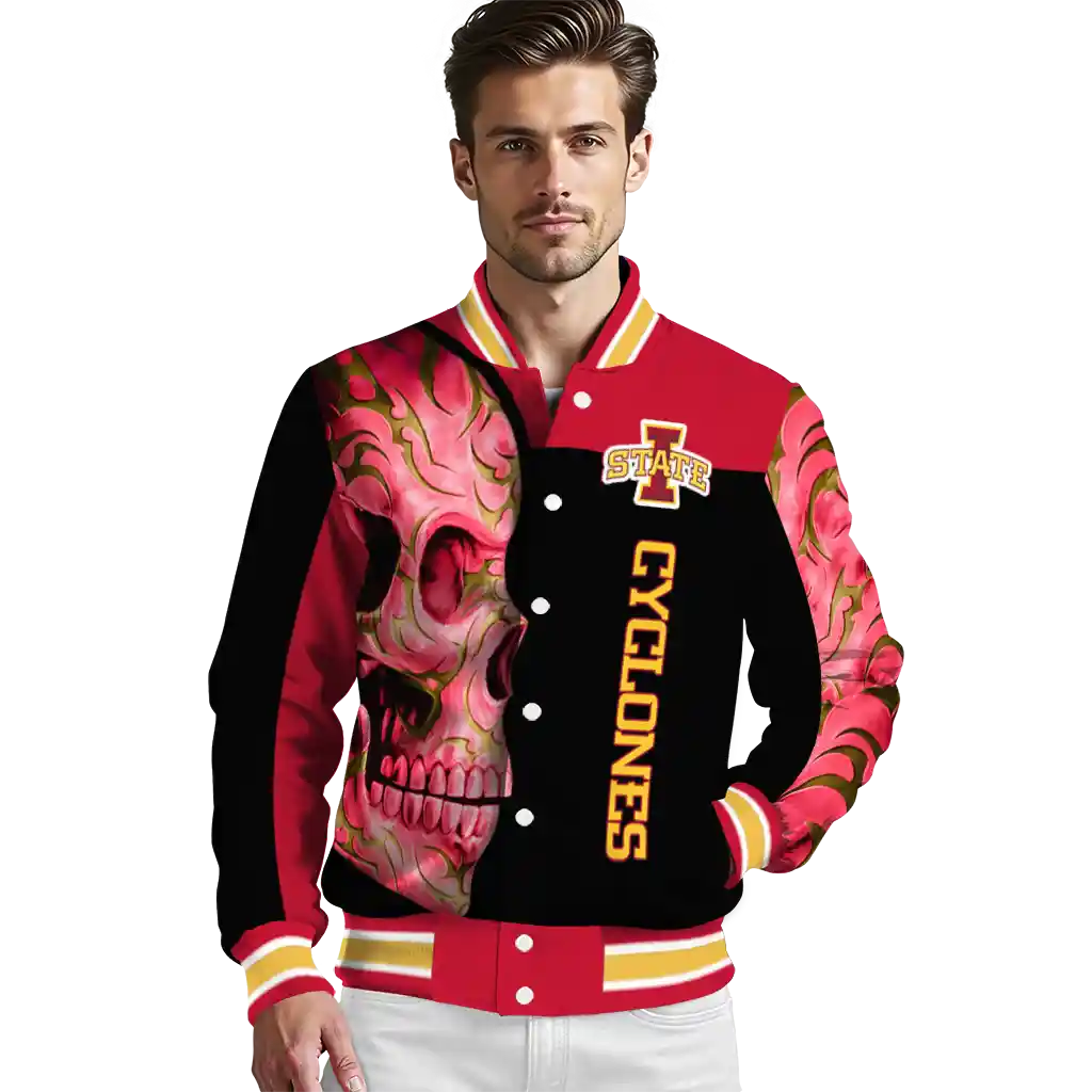 iowa state cyclones fire skull red black varsity jacket high quality iowa state cyclones fire skull red black varsity jacket high quality