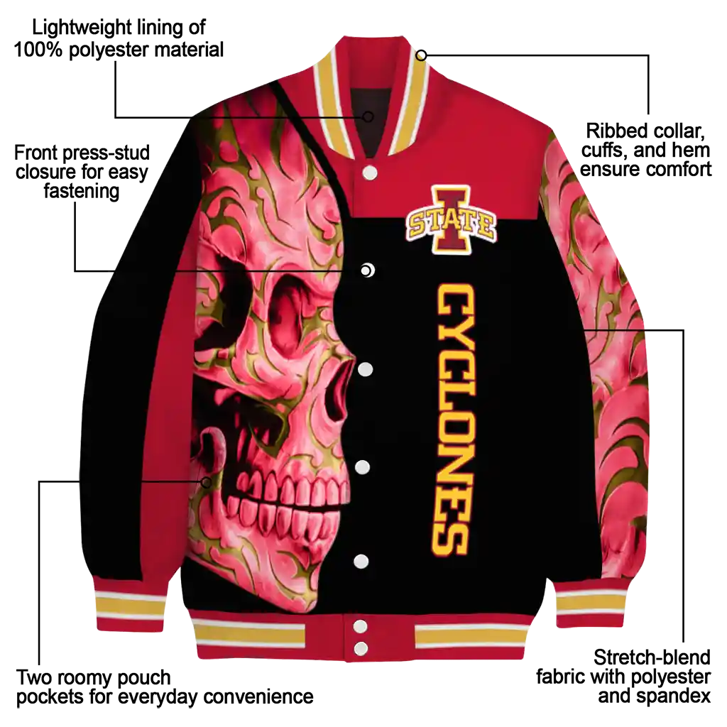 iowa state cyclones fire skull red black varsity jacket new arrival iowa state cyclones fire skull red black varsity jacket new arrival