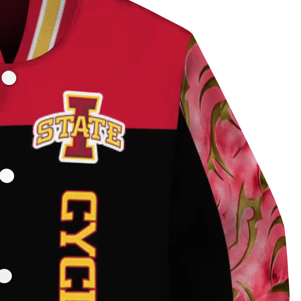 iowa state cyclones fire skull red black varsity jacket premium grade iowa state cyclones fire skull red black varsity jacket premium grade
