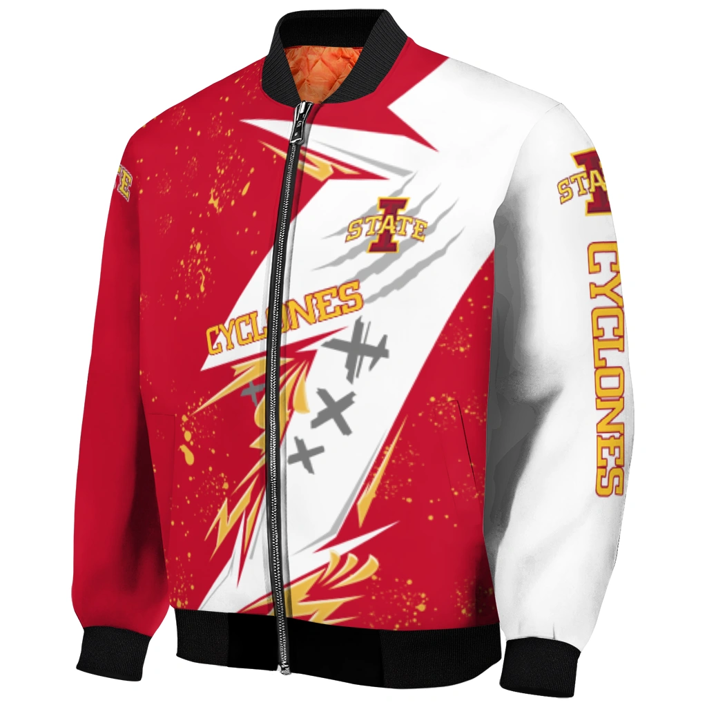 iowa state cyclones ripped bolt red white bomber jacket fashion forward iowa state cyclones ripped bolt red white bomber jacket fashion forward