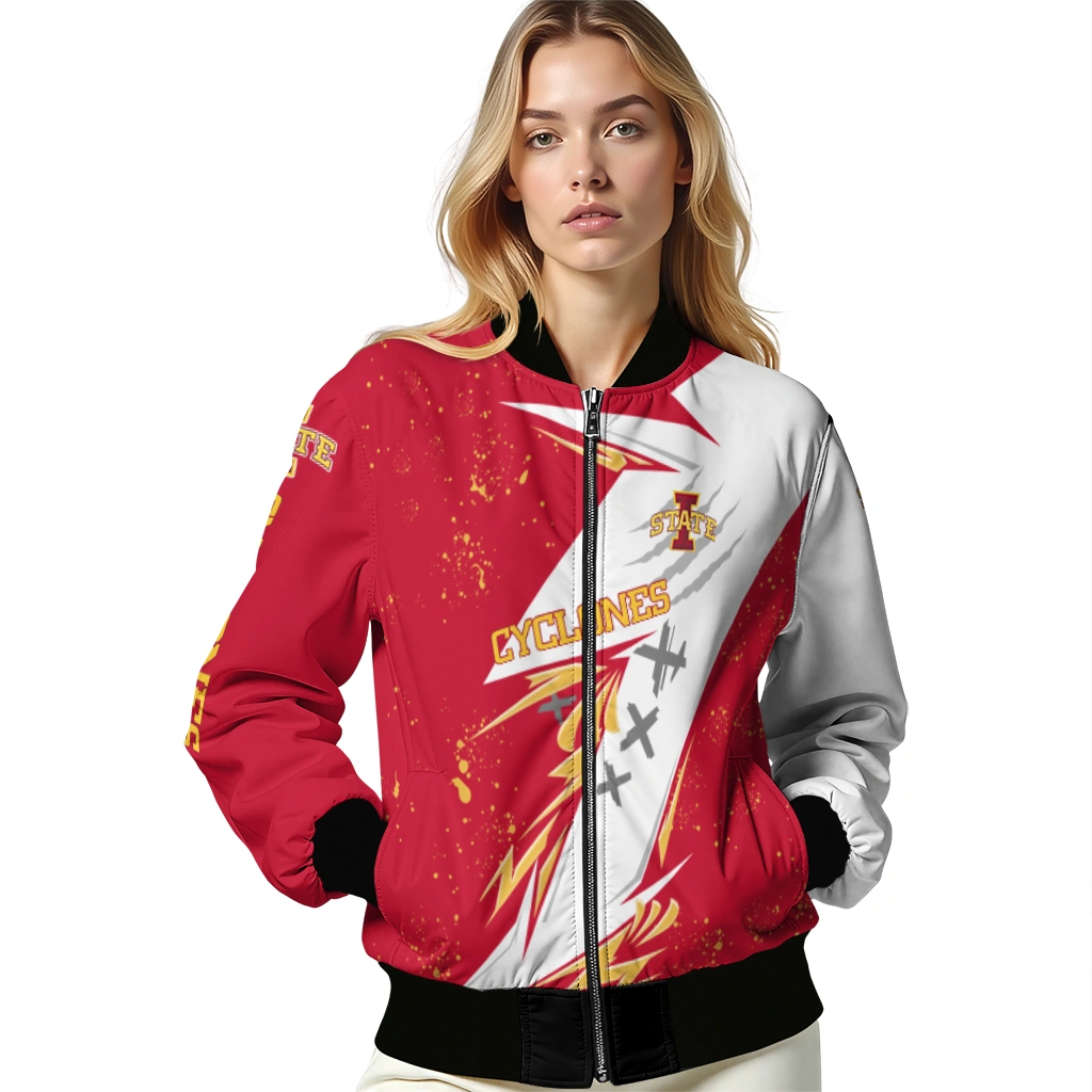 iowa state cyclones ripped bolt red white bomber jacket latest model iowa state cyclones ripped bolt red white bomber jacket latest model