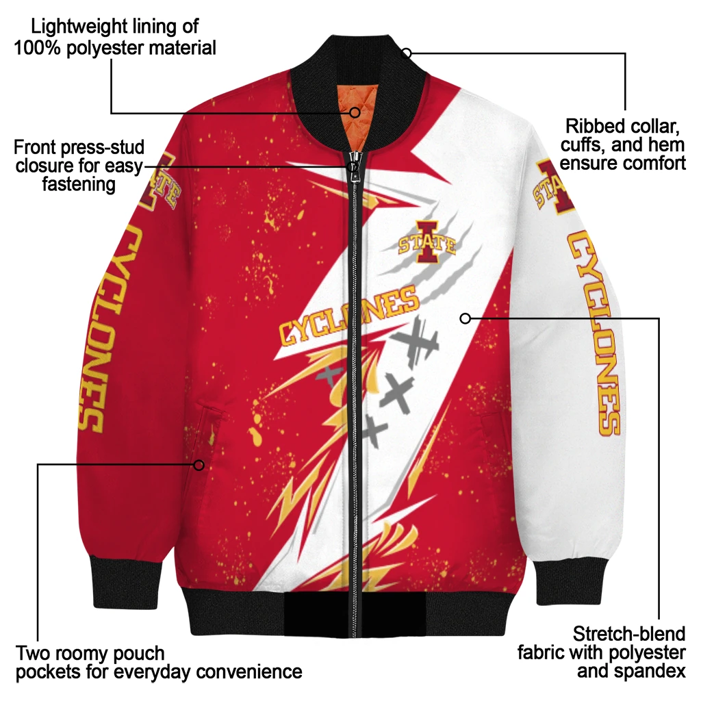 iowa state cyclones ripped bolt red white bomber jacket new arrival iowa state cyclones ripped bolt red white bomber jacket new arrival