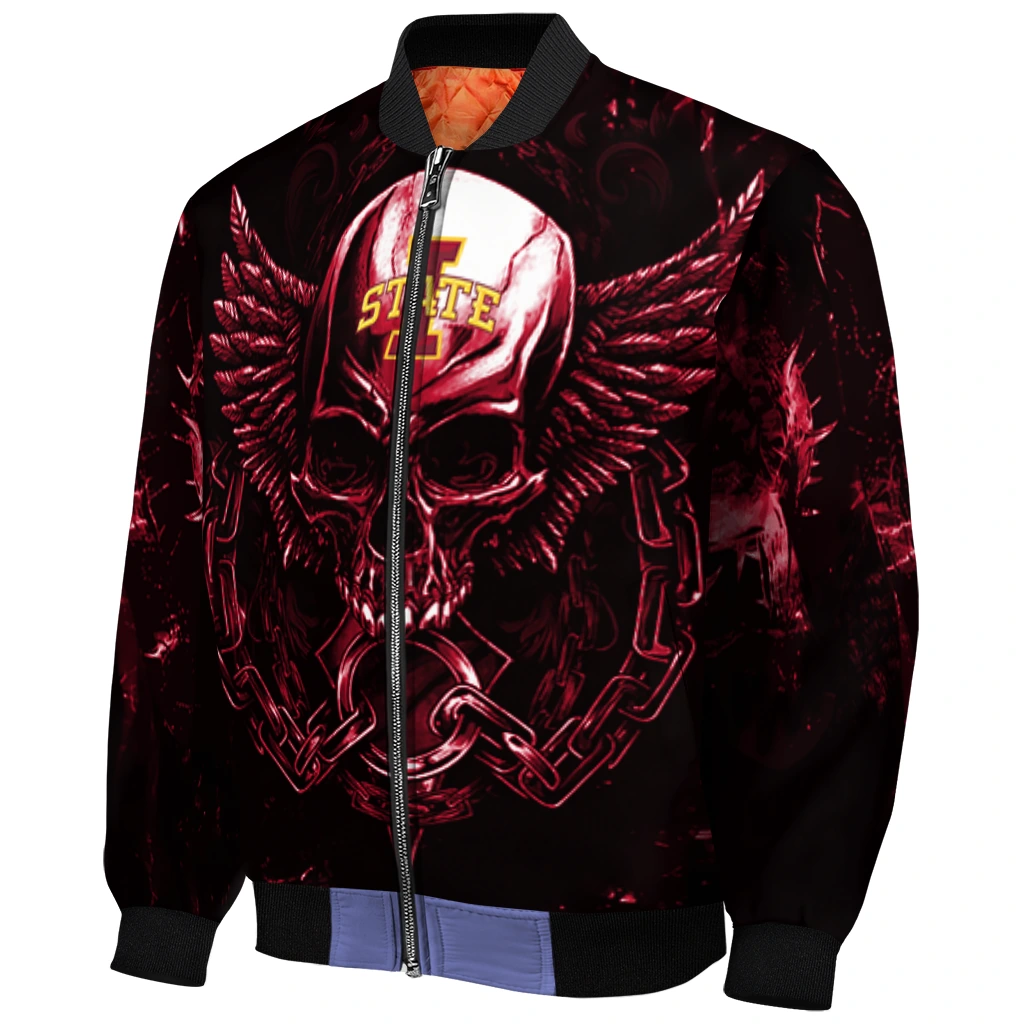 iowa state cyclones skull bite red black bomber jacket fashion forward iowa state cyclones skull bite red black bomber jacket fashion forward