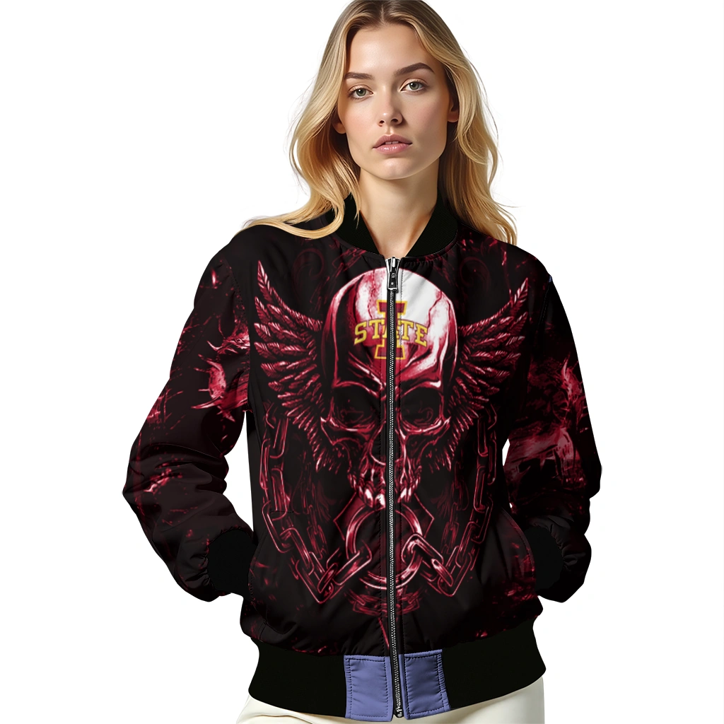 iowa state cyclones skull bite red black bomber jacket latest model iowa state cyclones skull bite red black bomber jacket latest model
