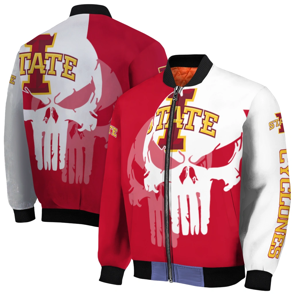 iowa state cyclones skull outline red white bomber jacket best selling iowa state cyclones skull outline red white bomber jacket best selling