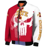 iowa state cyclones skull outline red white bomber jacket best selling