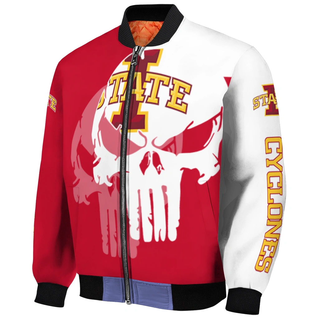iowa state cyclones skull outline red white bomber jacket fashion forward iowa state cyclones skull outline red white bomber jacket fashion forward