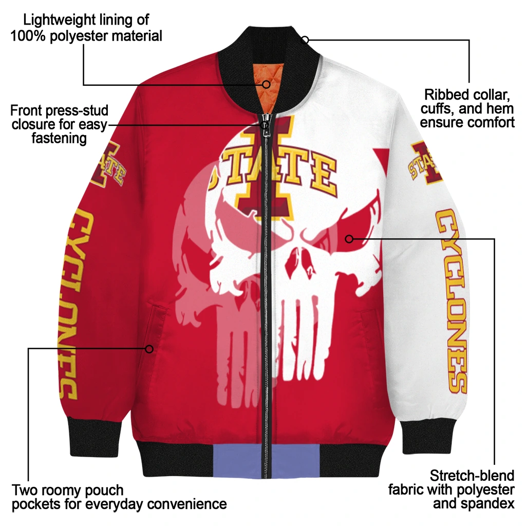 iowa state cyclones skull outline red white bomber jacket new arrival iowa state cyclones skull outline red white bomber jacket new arrival