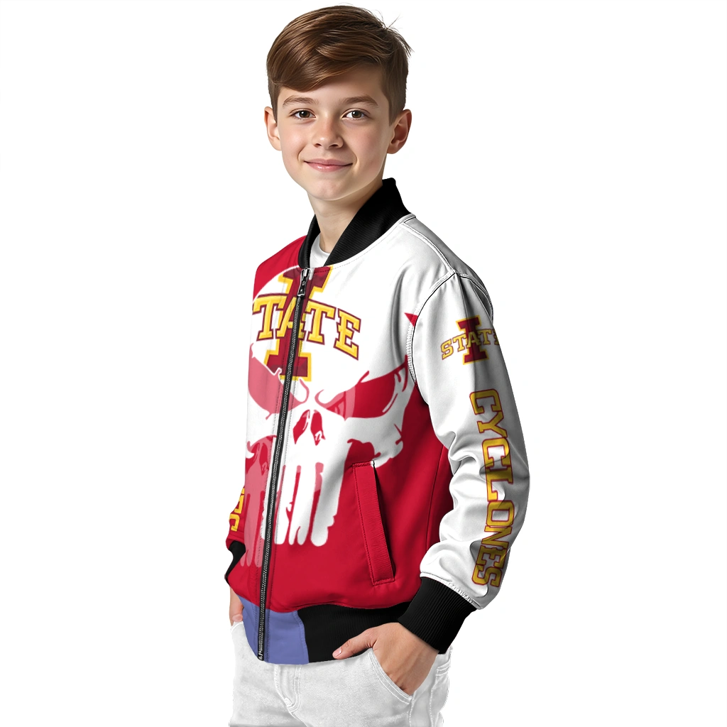 iowa state cyclones skull outline red white bomber jacket trendy iowa state cyclones skull outline red white bomber jacket trendy