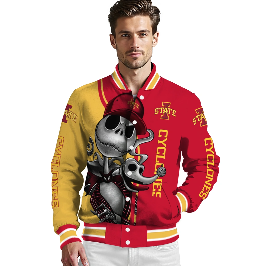 iowa state cyclones spooky grin red varsity jacket high quality iowa state cyclones spooky grin red varsity jacket high quality