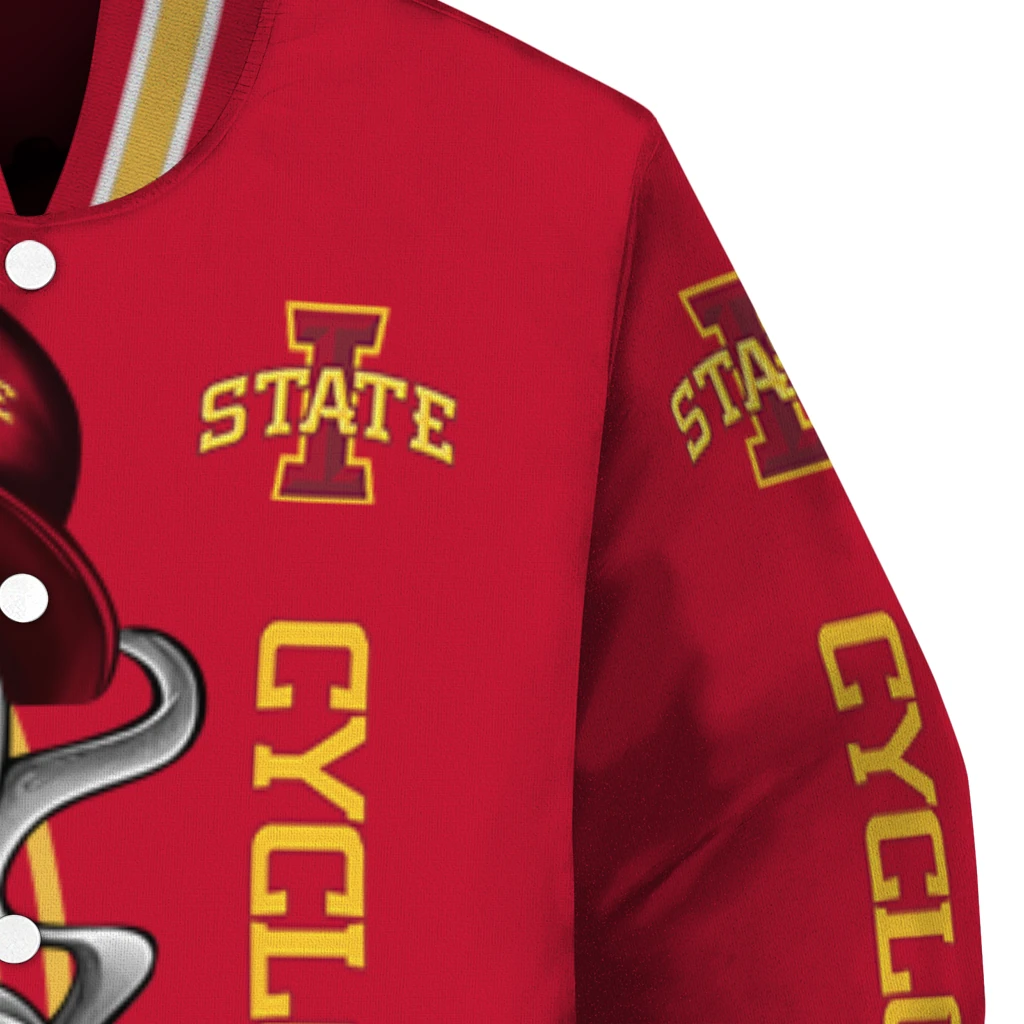 iowa state cyclones spooky grin red varsity jacket premium grade iowa state cyclones spooky grin red varsity jacket premium grade