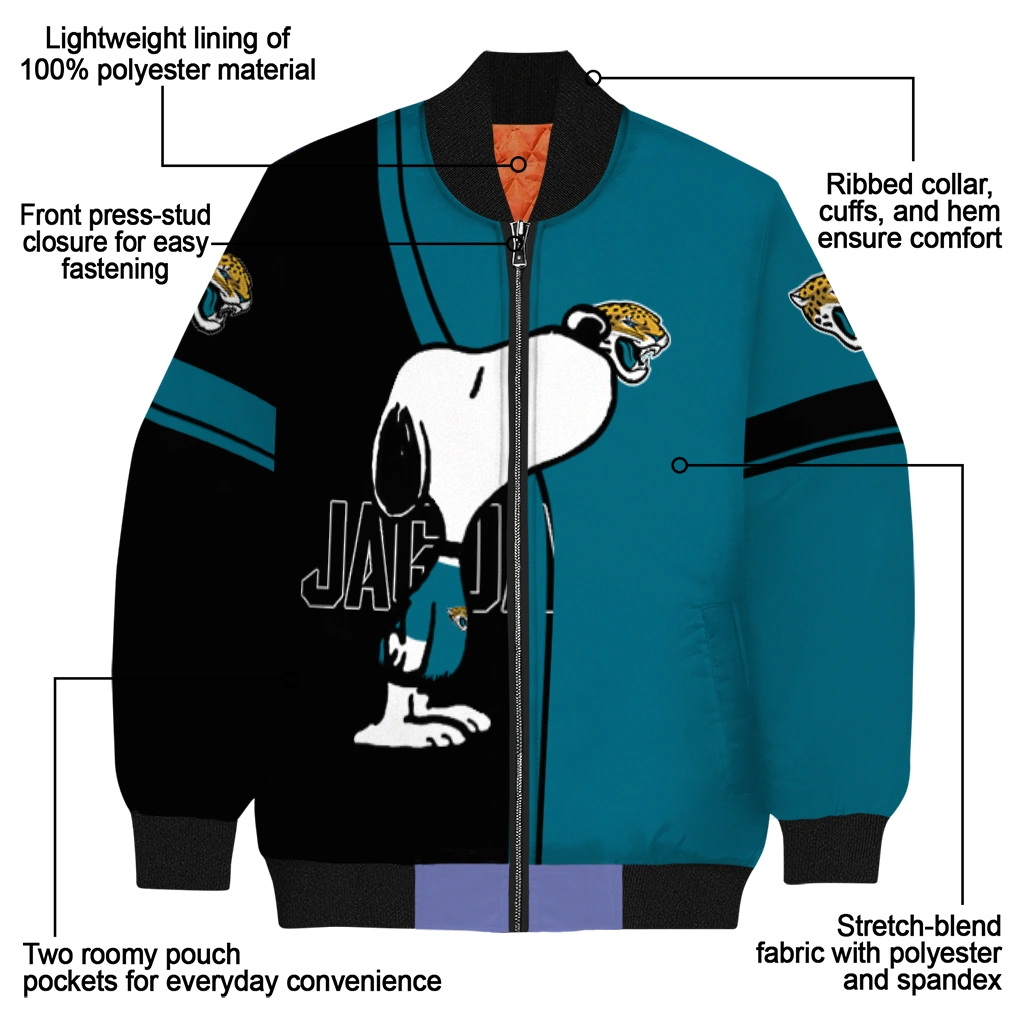 jacksonville jaguars snoopy attitude teal bomber jacket new arrival jacksonville jaguars snoopy attitude teal bomber jacket new arrival