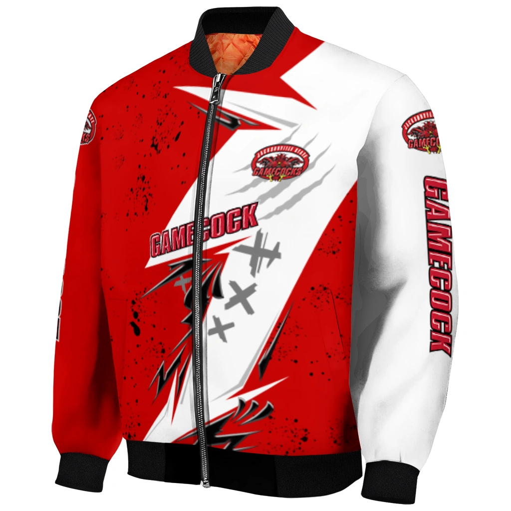 jacksonville state gamecocks ripped bolt red white bomber jacket fashion forward jacksonville state gamecocks ripped bolt red white bomber jacket fashion forward