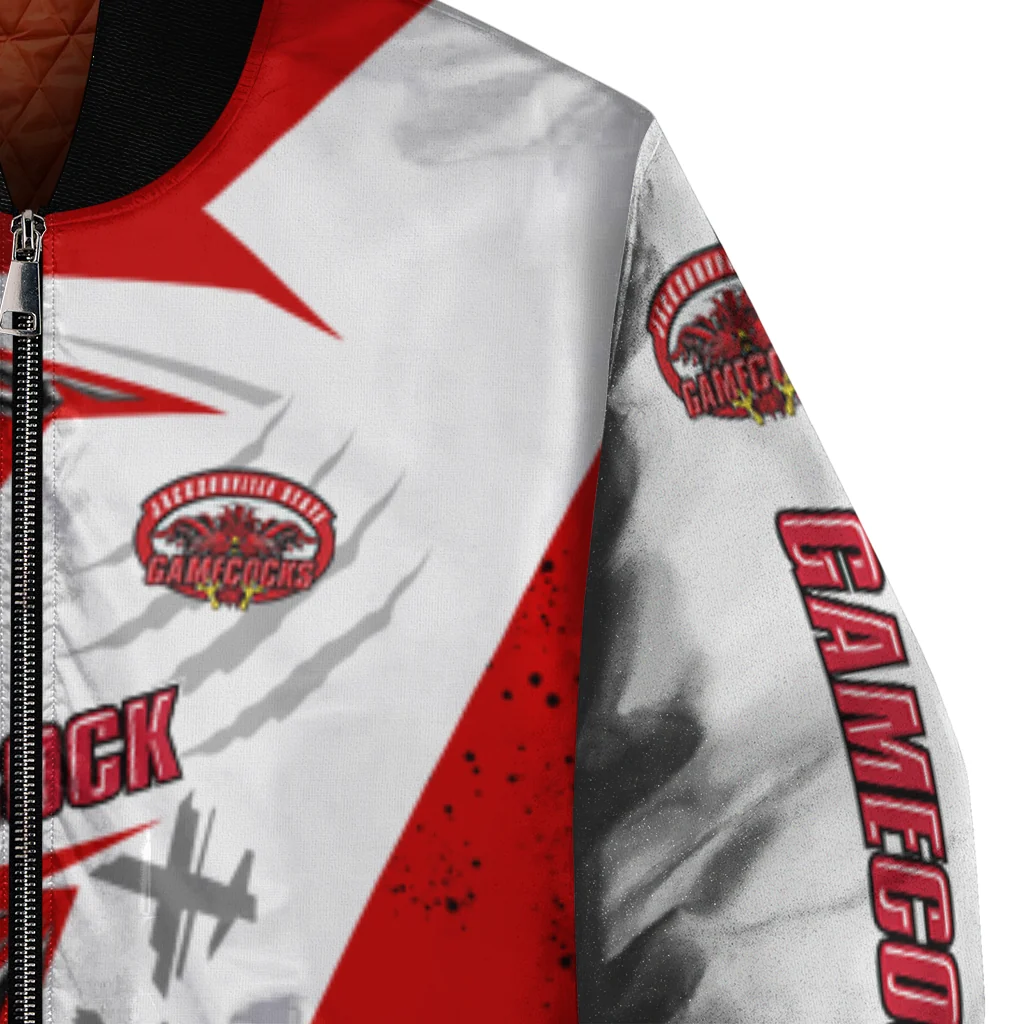 jacksonville state gamecocks ripped bolt red white bomber jacket premium grade jacksonville state gamecocks ripped bolt red white bomber jacket premium grade