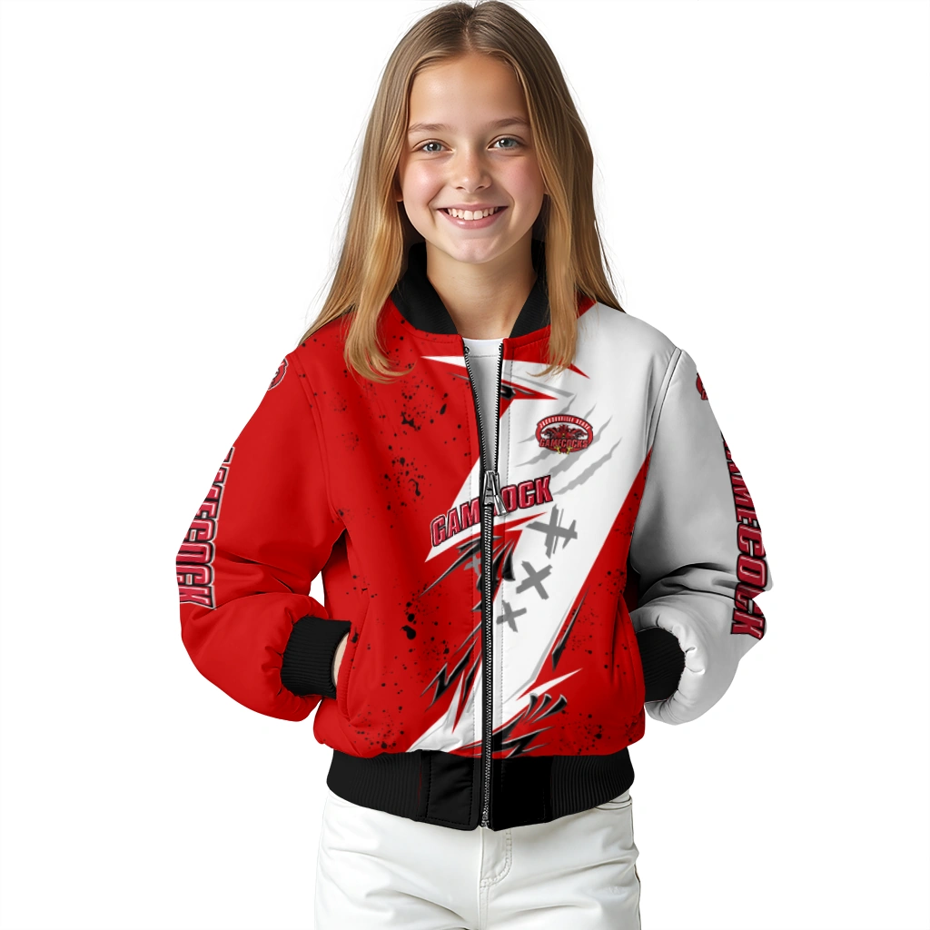 jacksonville state gamecocks ripped bolt red white bomber jacket top rated jacksonville state gamecocks ripped bolt red white bomber jacket top rated
