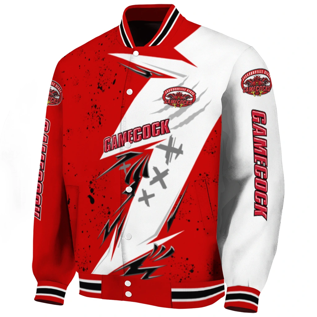 jacksonville state gamecocks ripped bolt red white varsity jacket best selling jacksonville state gamecocks ripped bolt red white varsity jacket best selling