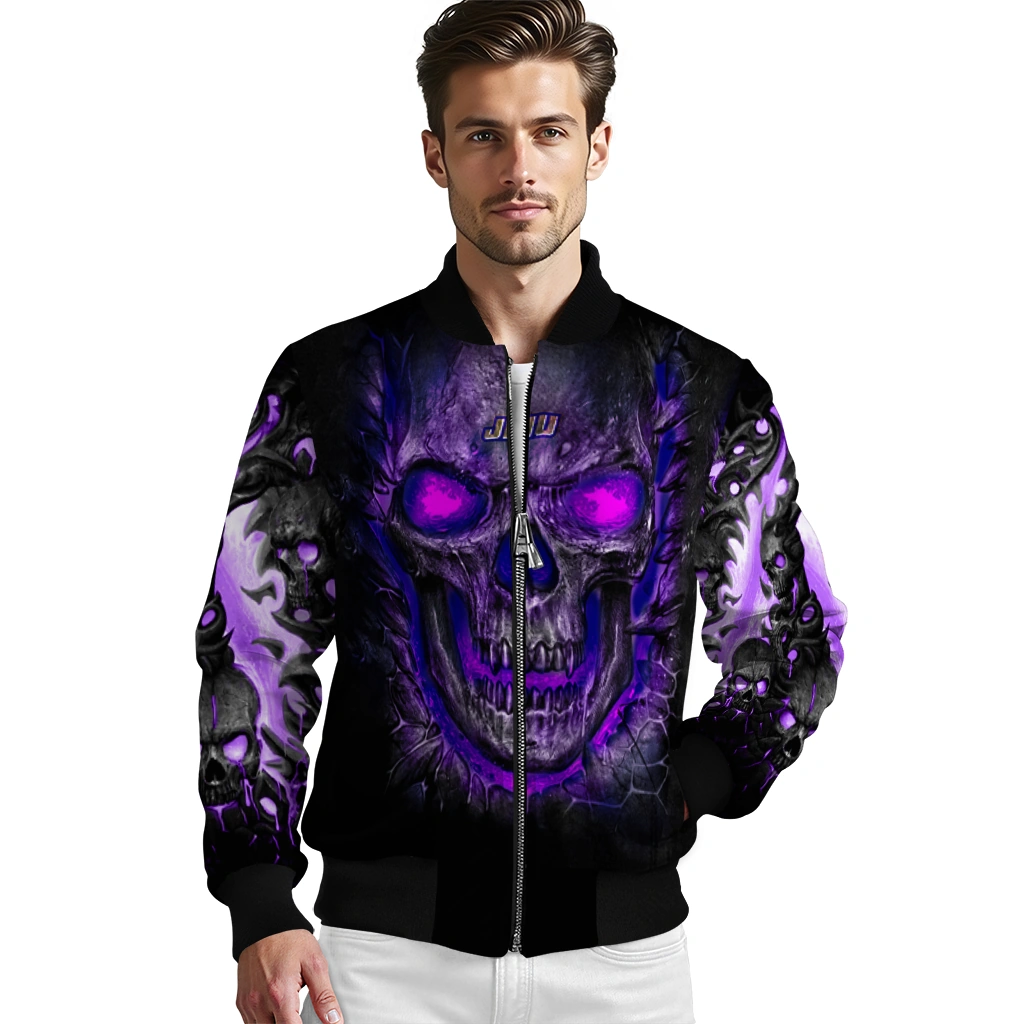 james madison dukes inferno skull purple black bomber jacket high quality james madison dukes inferno skull purple black bomber jacket high quality