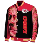 kansas city chiefs fire skull red black varsity jacket best selling