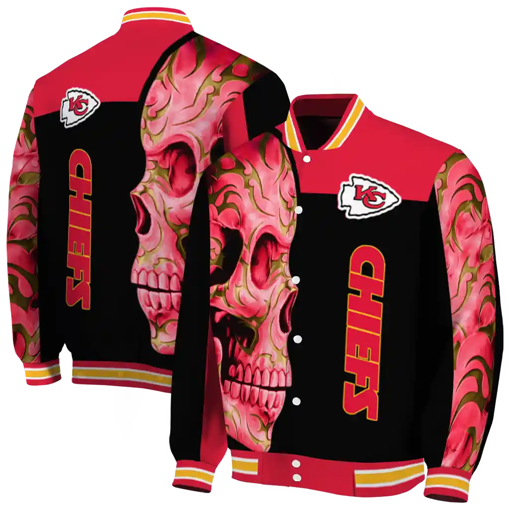 kansas city chiefs fire skull red black varsity jacket fashion forward kansas city chiefs fire skull red black varsity jacket fashion forward