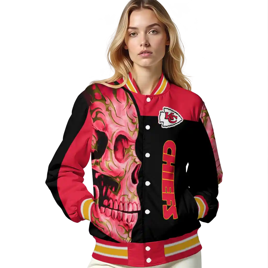 kansas city chiefs fire skull red black varsity jacket latest model kansas city chiefs fire skull red black varsity jacket latest model