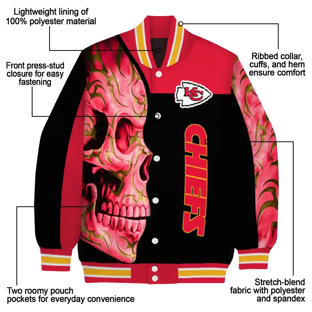 kansas city chiefs fire skull red black varsity jacket new arrival kansas city chiefs fire skull red black varsity jacket new arrival