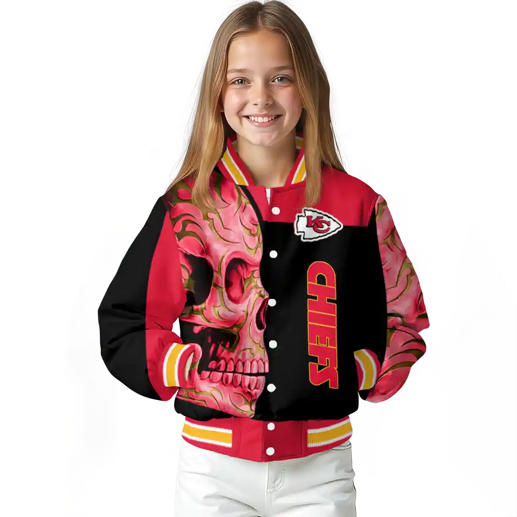 kansas city chiefs fire skull red black varsity jacket top rated kansas city chiefs fire skull red black varsity jacket top rated