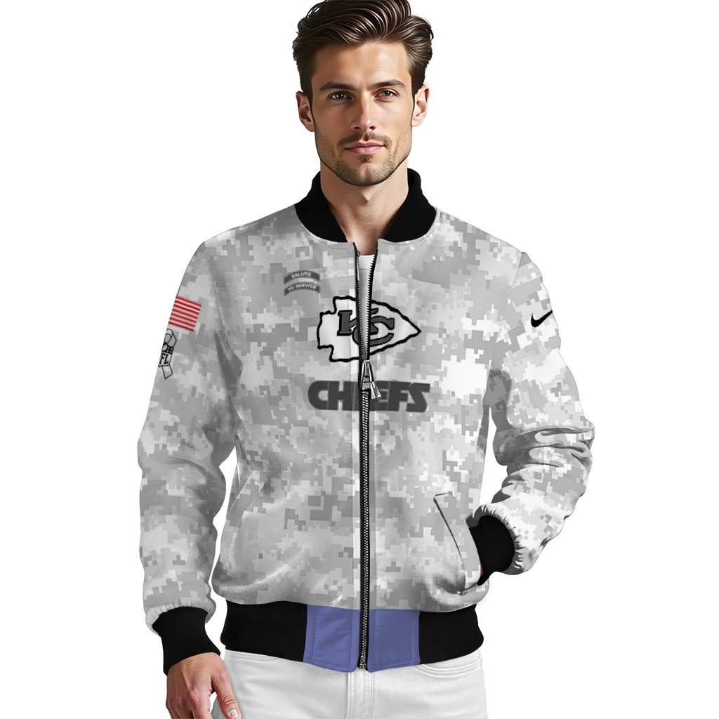 kansas city chiefs gray camouflage gray bomber jacket high quality kansas city chiefs gray camouflage gray bomber jacket high quality