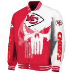 kansas city chiefs skull outline red white varsity jacket best selling