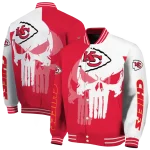 kansas city chiefs skull outline red white varsity jacket best selling