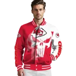 kansas city chiefs skull outline red white varsity jacket best selling