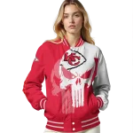 kansas city chiefs skull outline red white varsity jacket best selling