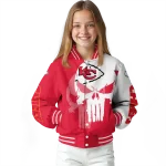 kansas city chiefs skull outline red white varsity jacket best selling