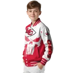 kansas city chiefs skull outline red white varsity jacket best selling